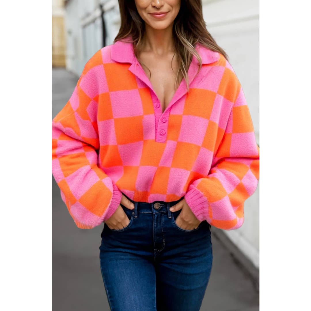 Checkered orange pull over