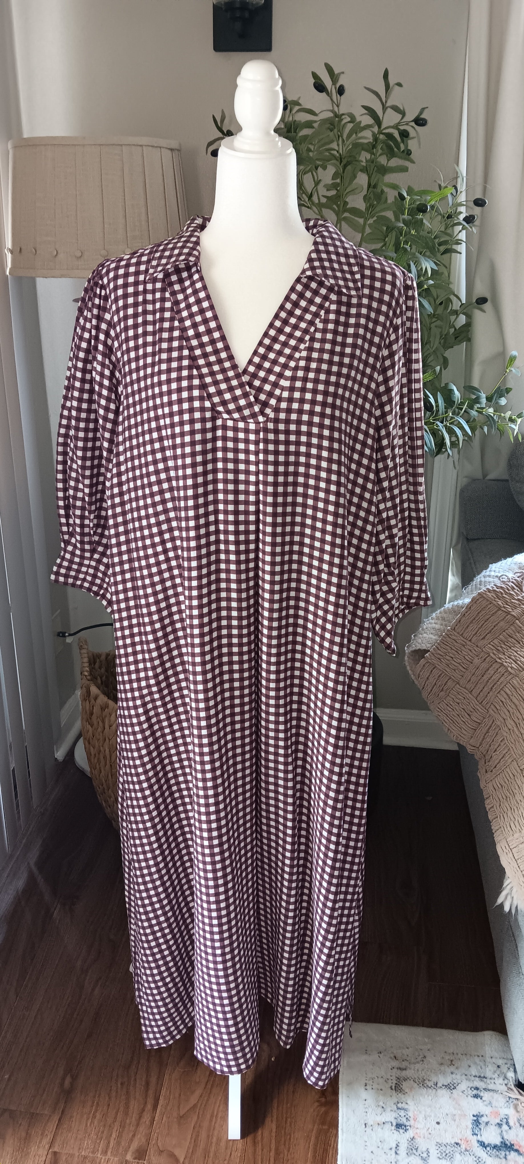 Gingham brown maxi dress