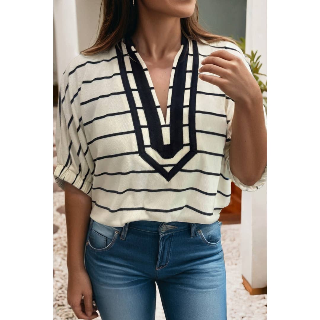 White and black striped top