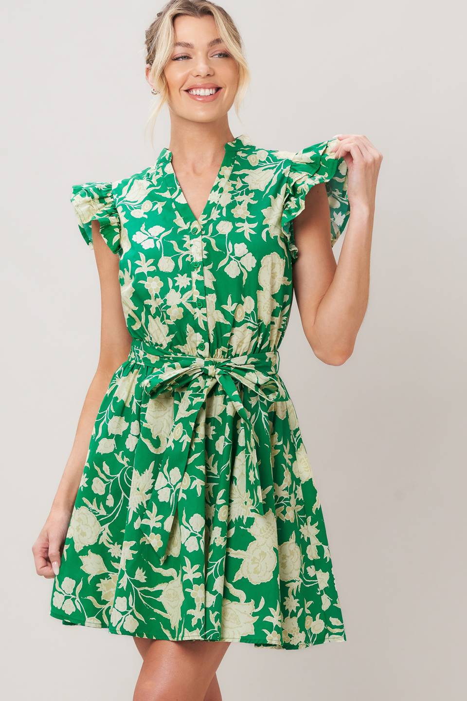 Green floral summer dress