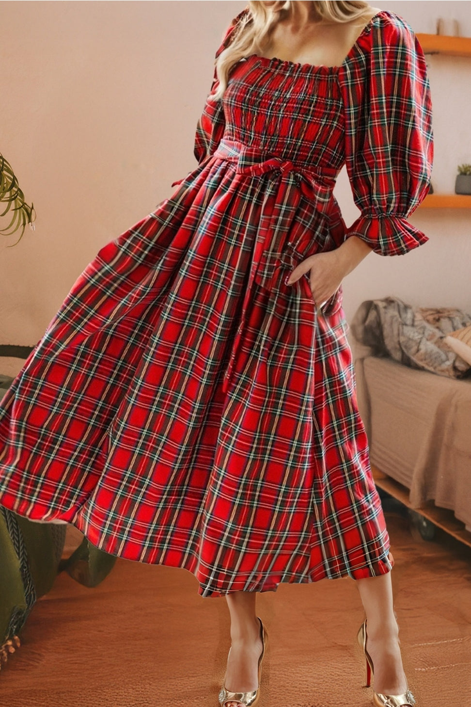 Red plaid dress