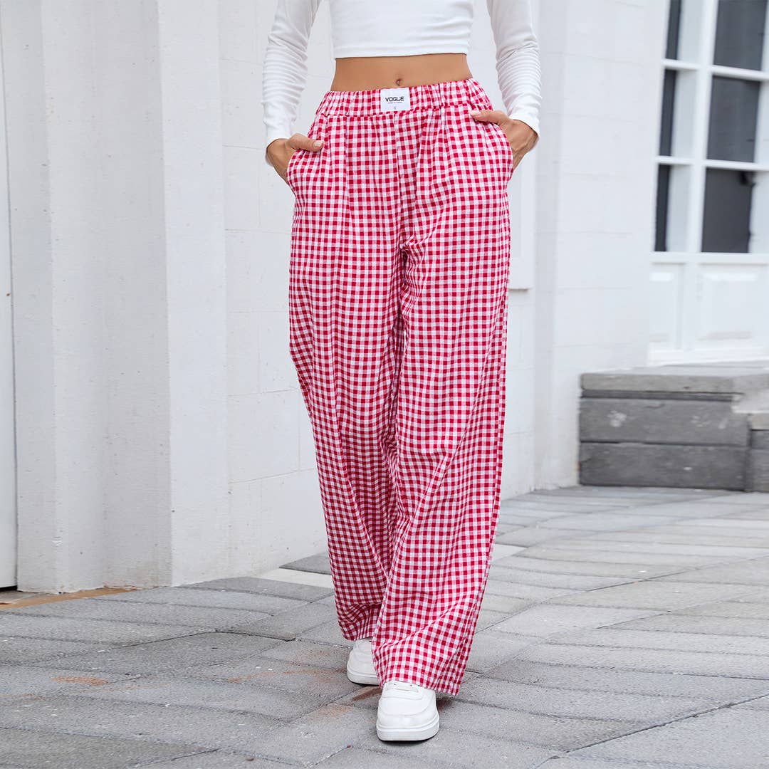 Red and white checkered pants