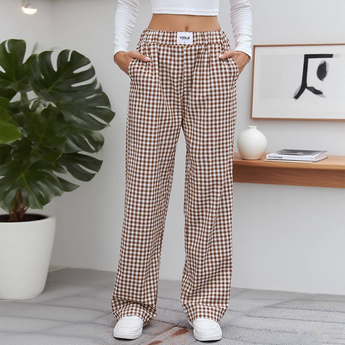 Pure Cotton Checkered Trousers