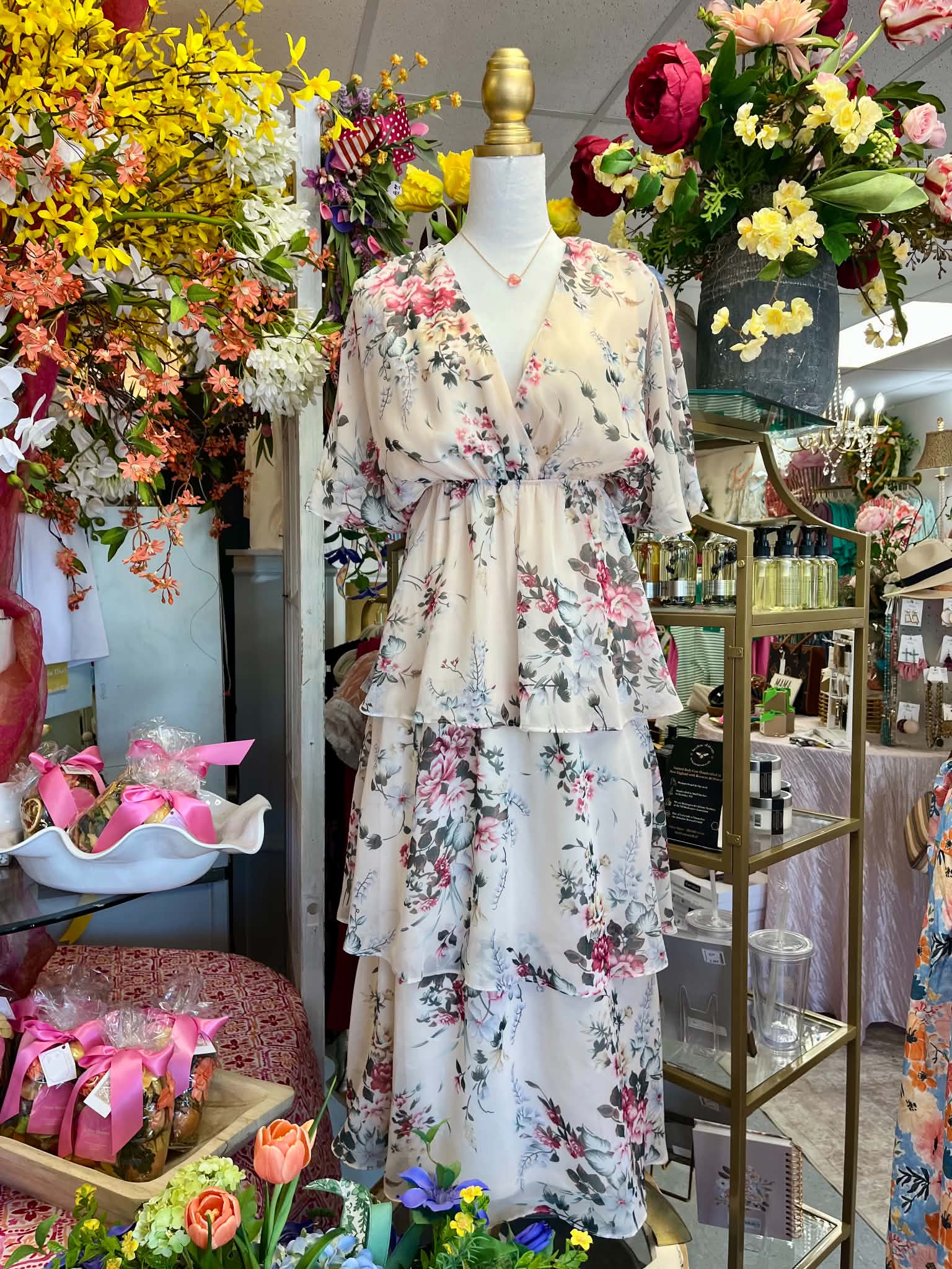 Cream floral tiered dress