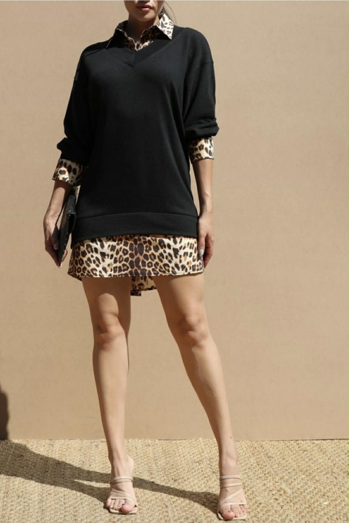 Black leopard print dress