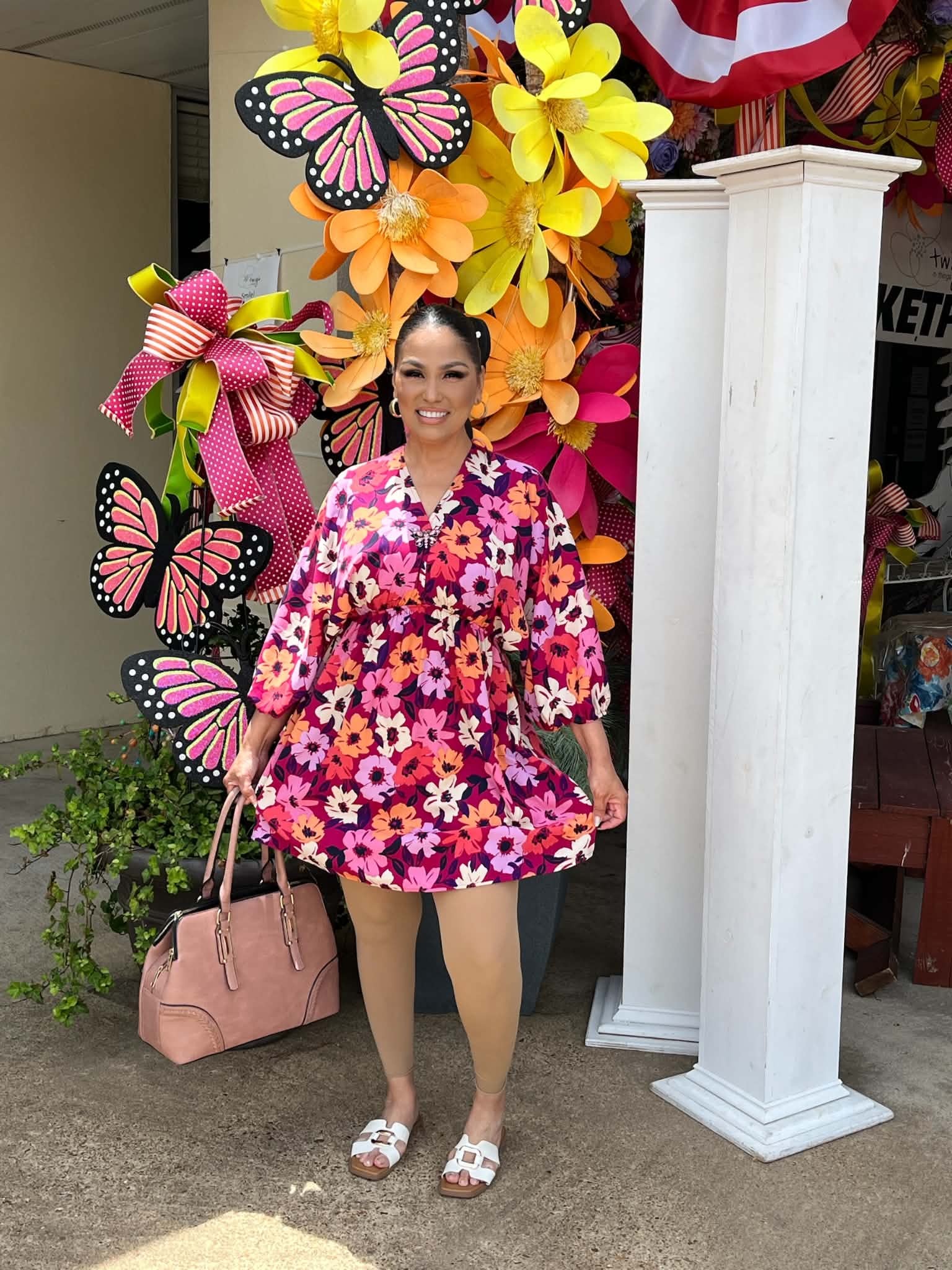 Fuschia floral midi dress
