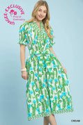 Green print floral maxi dress