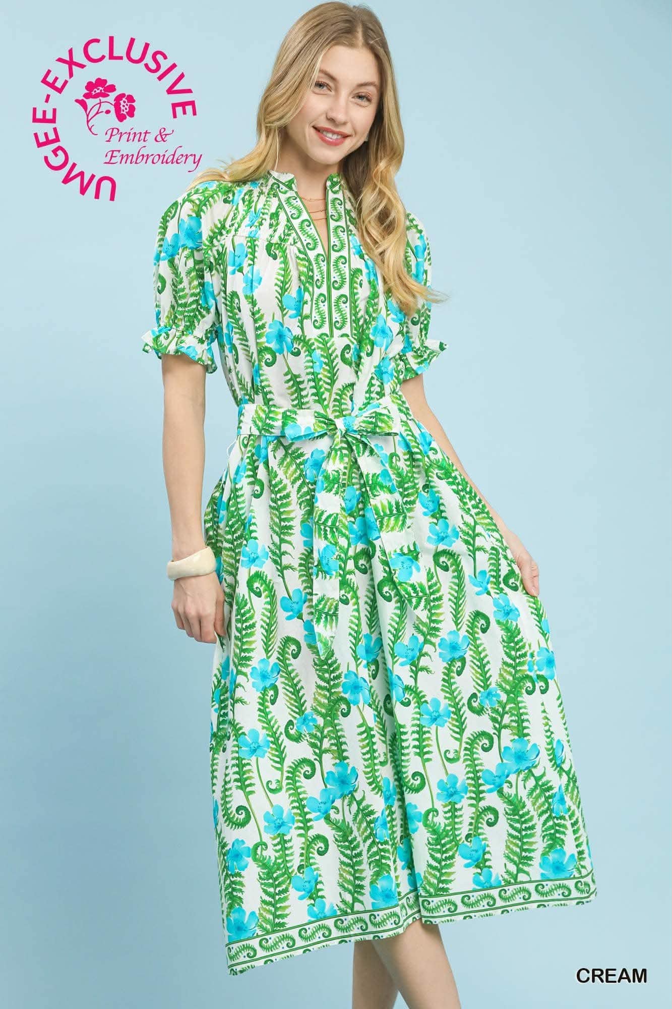 Green print floral maxi dress