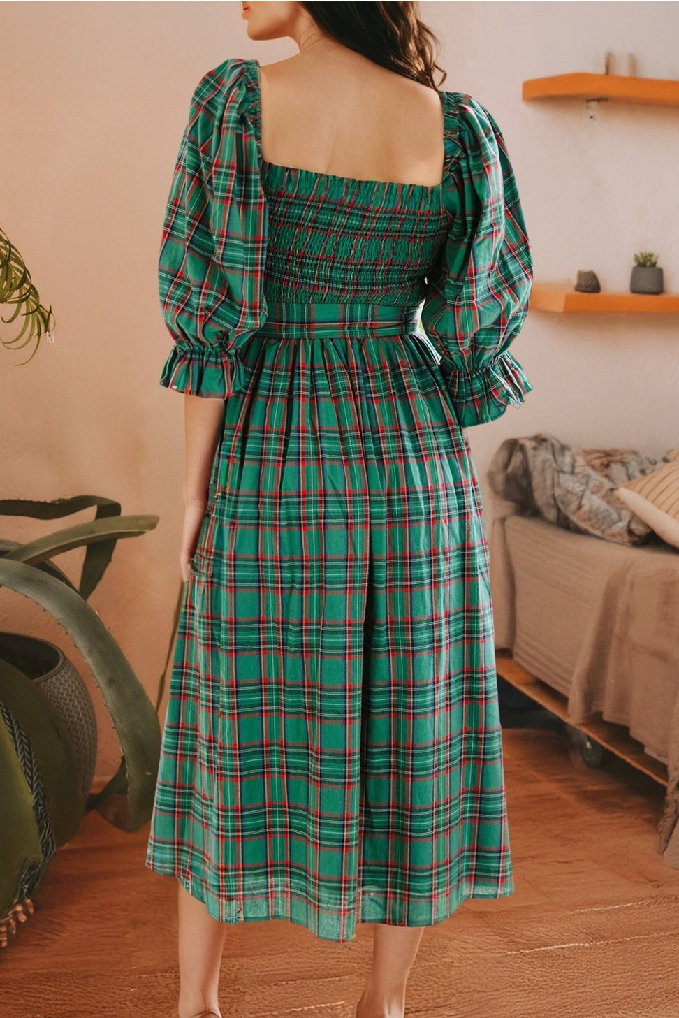 Green plaid dress