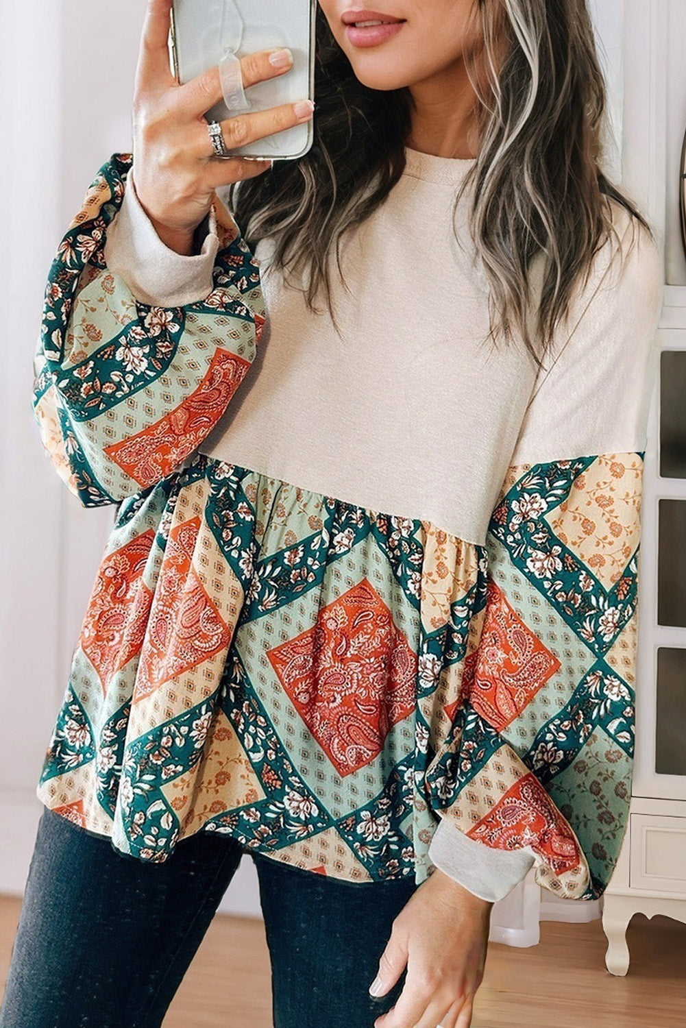 Patchwork  Geometric Blouse