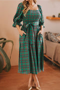 Green plaid dress