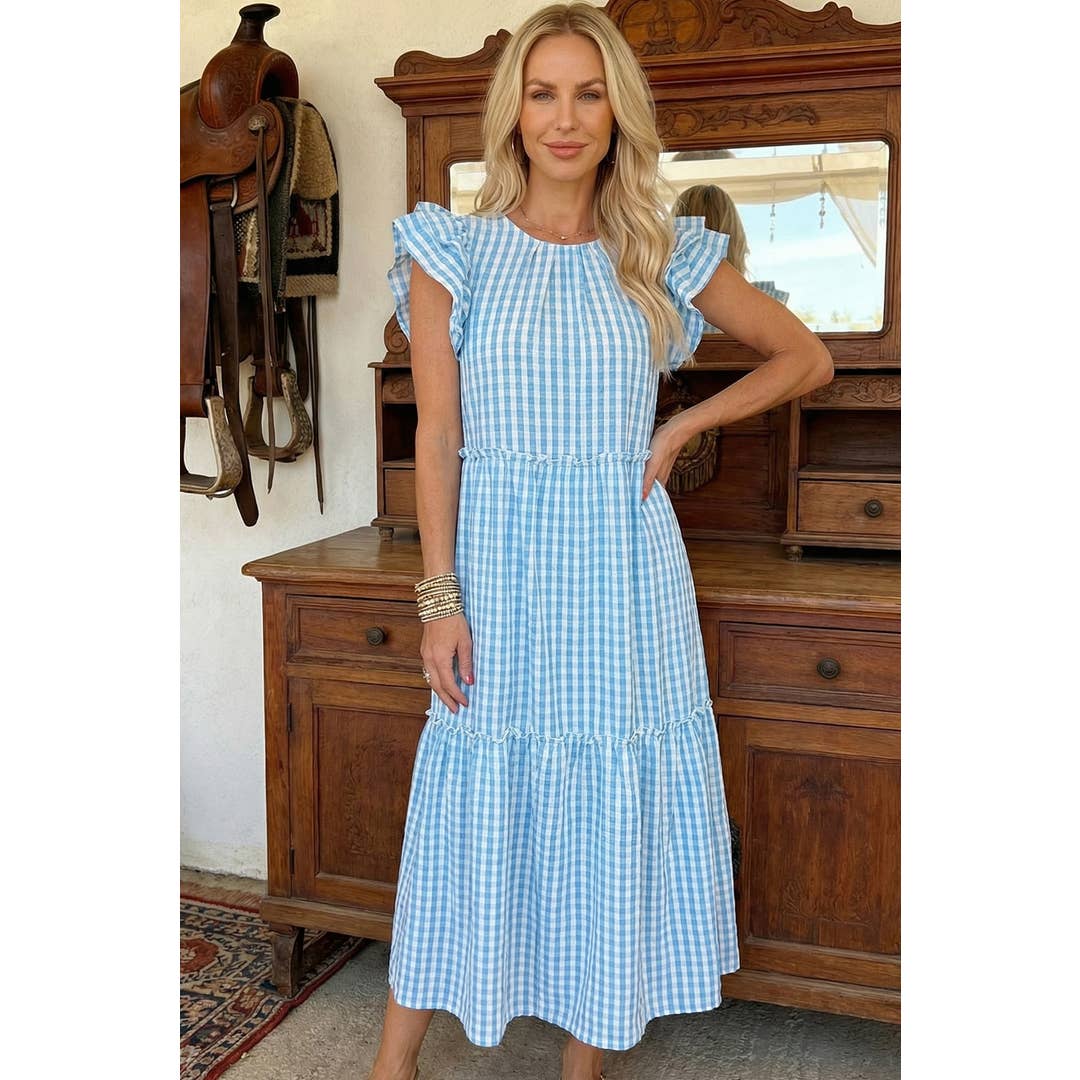 Gingham checkered Blue Dress