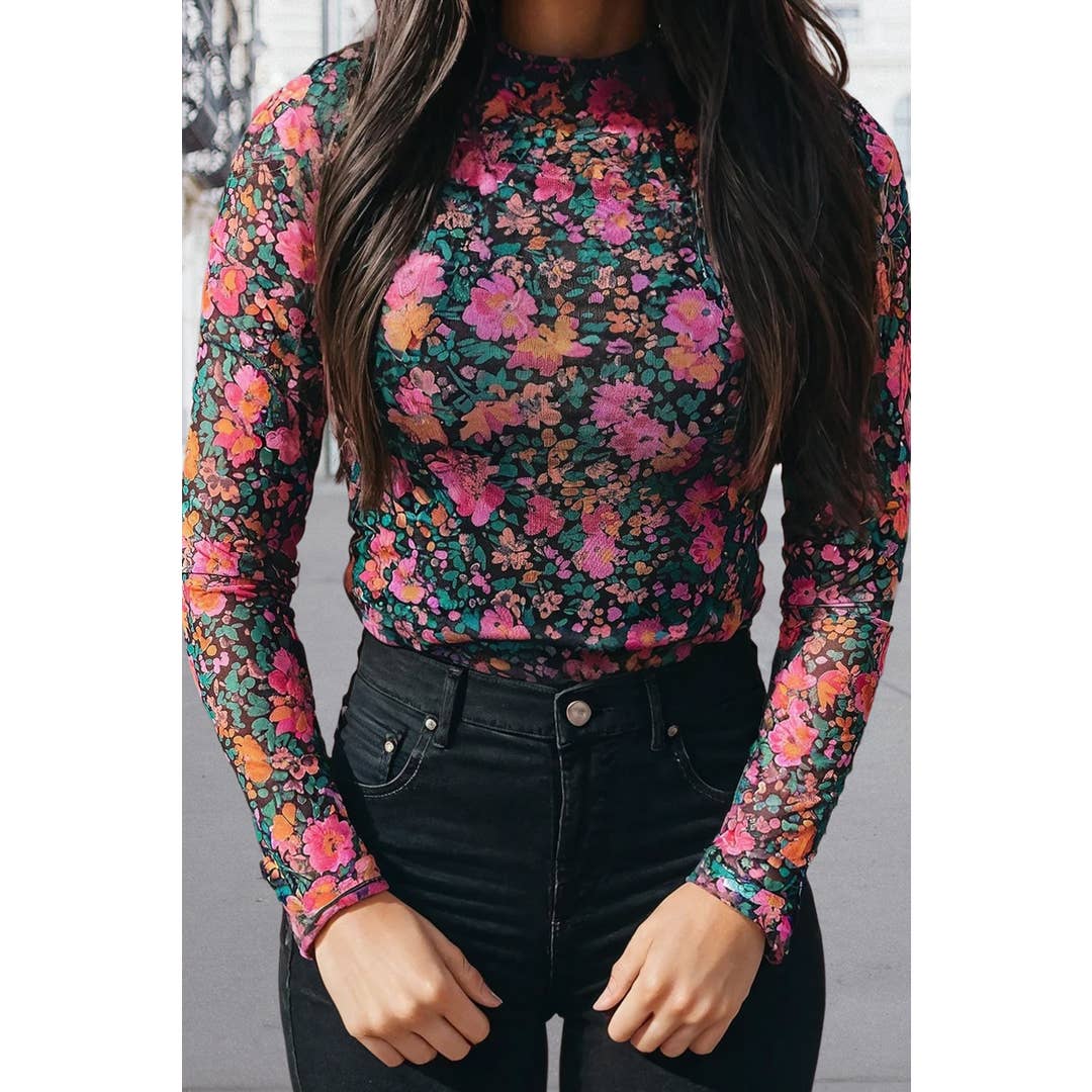 Floral mesh top